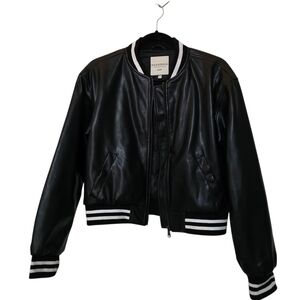 Bagatelle Black Bomber Style Varsity Jacket with White Accents